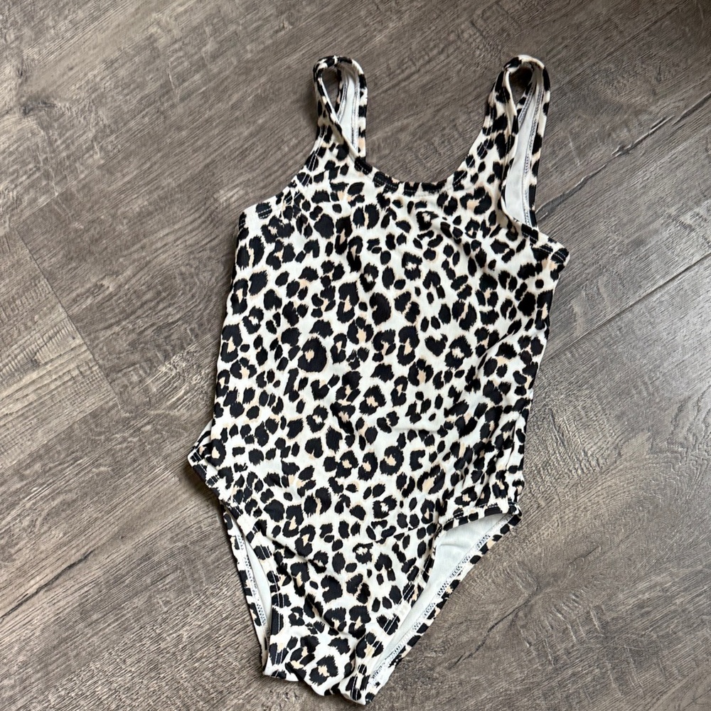 Old Navy Girls Black and Cream Leopard Print One-Piece Swimsuit